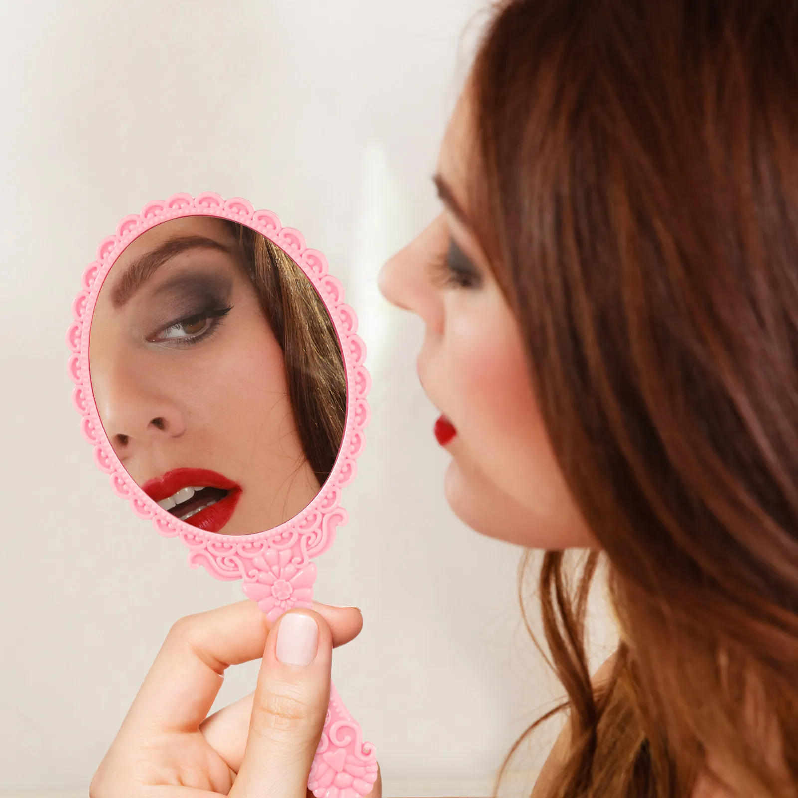 5Sets Portable Handheld Mirror And Comb Set Decorated Hand Mirror Travel Grooming Kit Vintage Handhold Makeup Compact