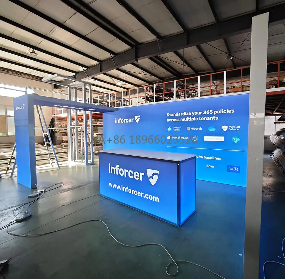 Best Trade Show Displays Exhibition Booth Fair Stand Modular Led Backlit Seg Fabric Light Boxes Expo Booth Design