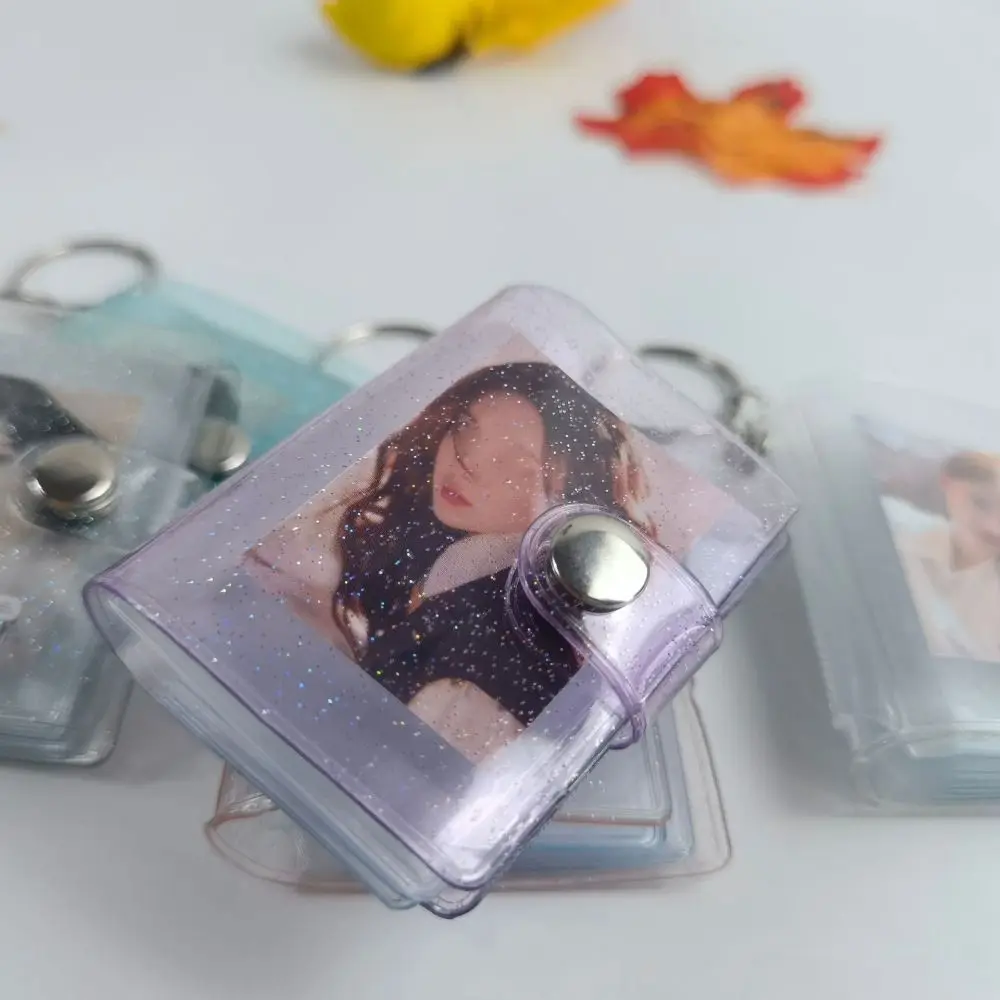 With Keychain Mini Photo Album Simple DIY Storage Photo Card Holder Snap Button Design PVC Portable Pocket Album Photo Sticker