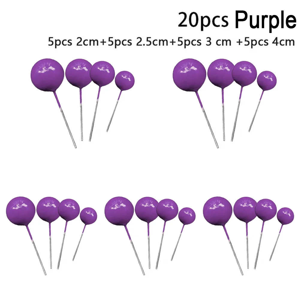 20Pcs Balls Cake Topper Happy Birthday Cake Insert Pick DIY Pile Up Insert For Birthday Party Cake Decoration Black Purple