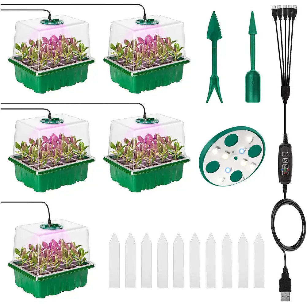 Full Spectrum LED Grow Light with Seedling Tray Plant Seed Starter Trays Greenhouse Growing Trays with Holes 12 Cell Per Tray