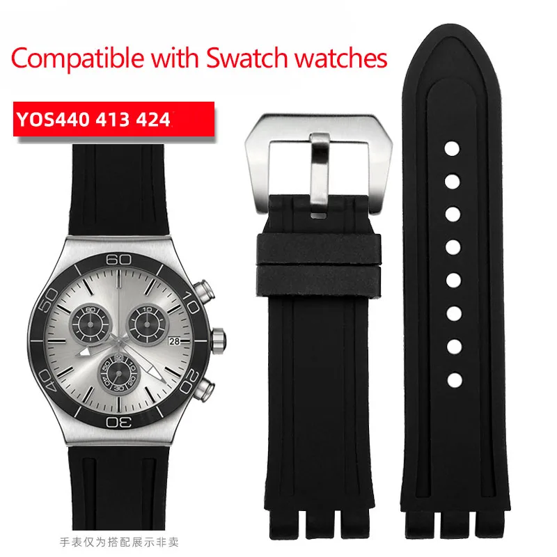 

23mm Silicone Watchband For Swatch YOS440 413 424 Sport Waterproof Rubber Strap Wristband Bump Interface Black Watch Accessories