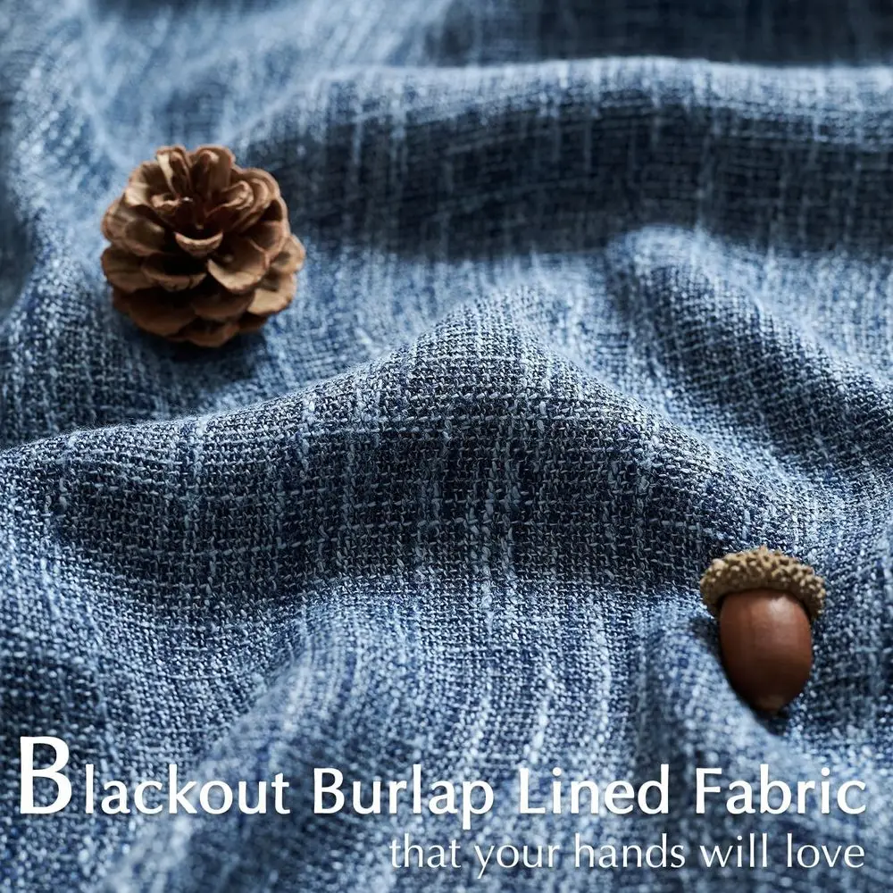 Französische Landhaus-Verdunkelungsvorhänge mit Leinenstruktur, 84 lang, für Wohnzimmer und Schlafzimmer, Blau, 2-teiliges Set