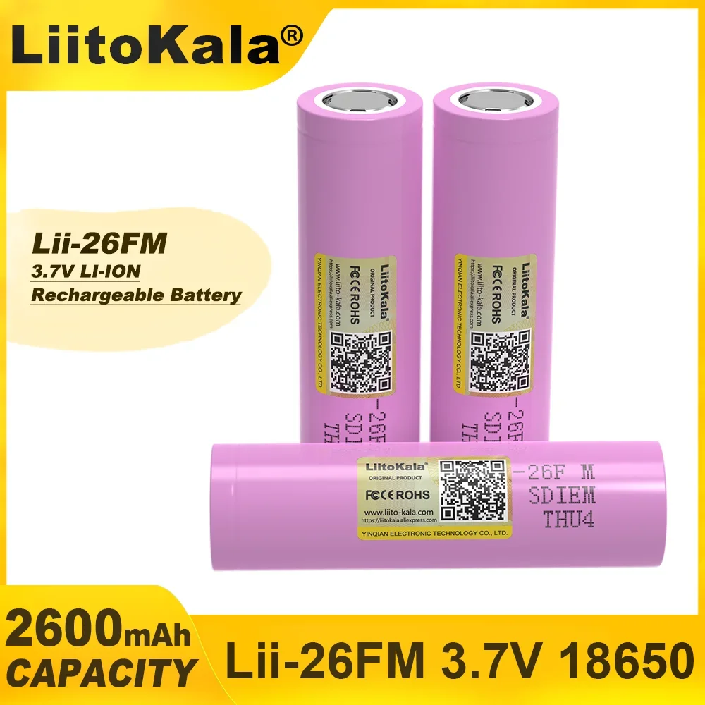 Liitokala  Original 3.7V 18650 2600mAh ICR18650-26FM Lithium Battery Rechargeable Electric tool flashlight Battery