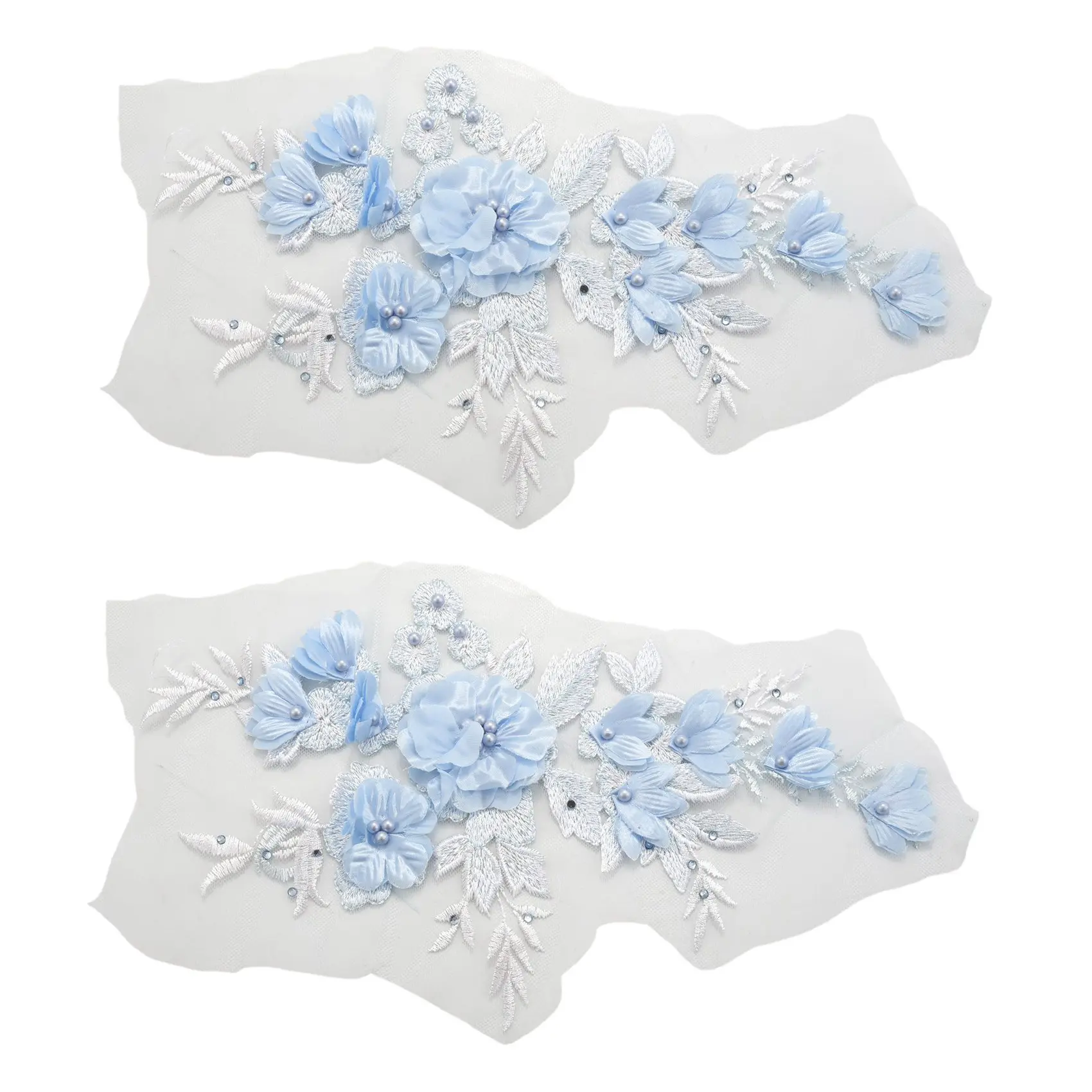 TEXU 2X Beaded Hot Drilling Lace Bridal Beaded Flowers Embroidery Patches For Clothing Wedding Dress Iron On Sewing Applique