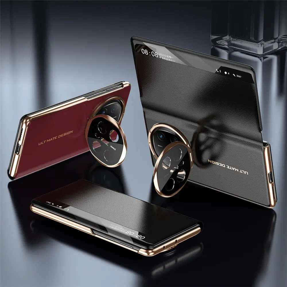 

Luxury Cowhide Leather Magnetic Flip Case For Huawei Mate X6 X5 X3 Window View Business Cover