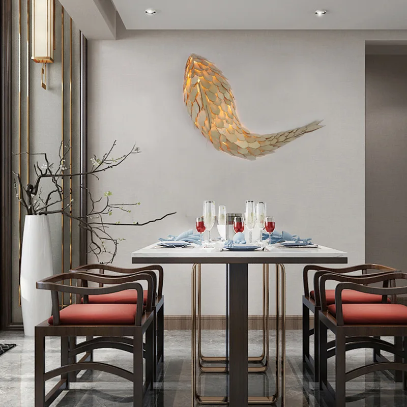 A creative wall lamp for home stay, tea room, carp decorative lamp, villa, restaurant, art fish shaped Japanese wall lamp