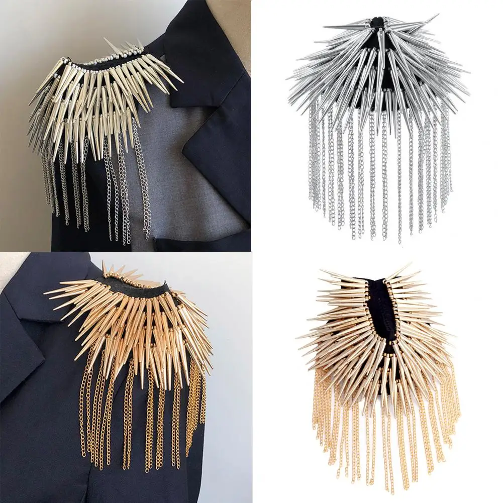 Shoulder Brooch for Women men Punk Rivet Chain Tassel Epaulette Fringe Blazer Rivet Chain Uniform Epaulette Clothing Accessories