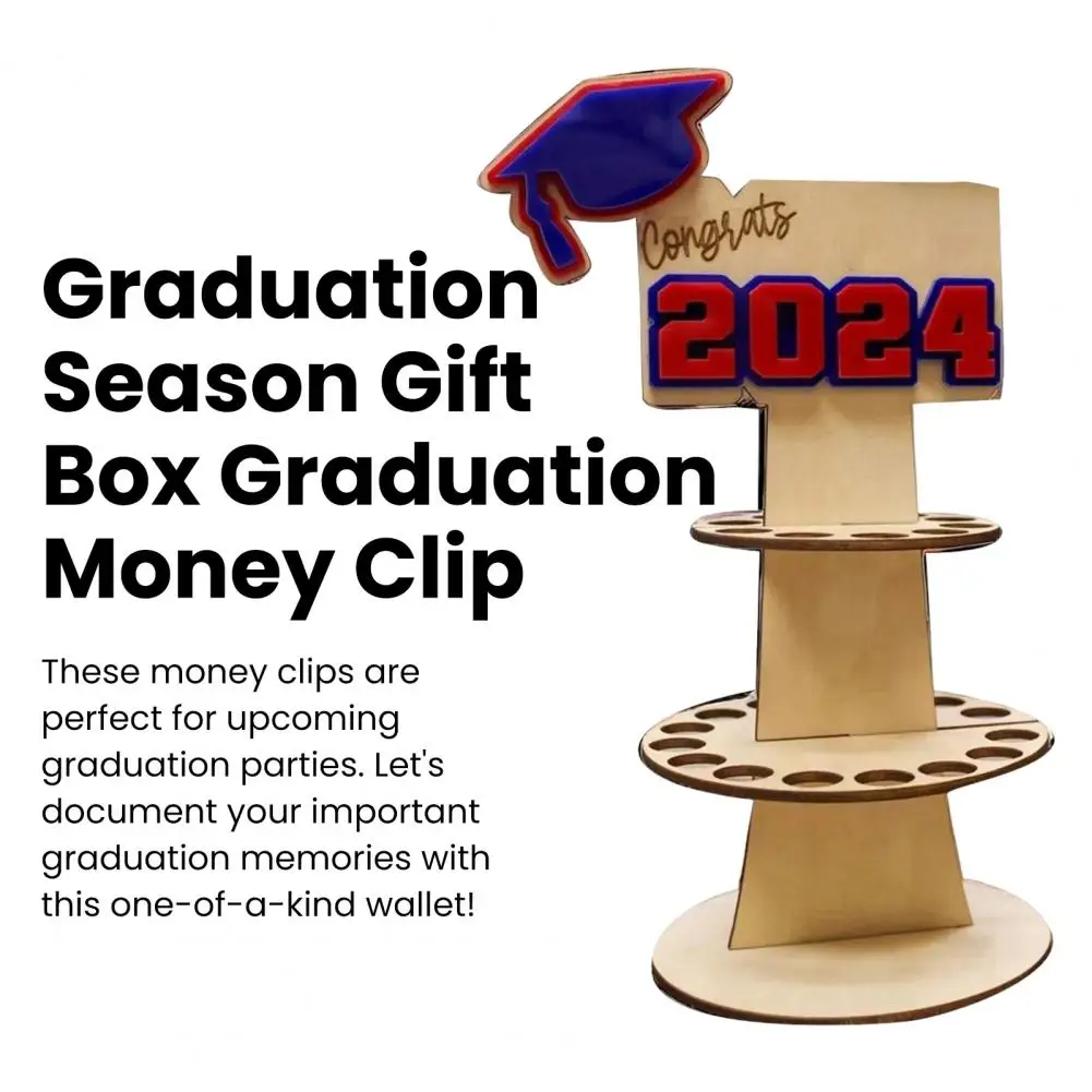 Easy Assembly Graduation Gift Wooden Graduation Money Holder Congratulation Card Rack Layered Wallet Ornament 2024 for Graduates