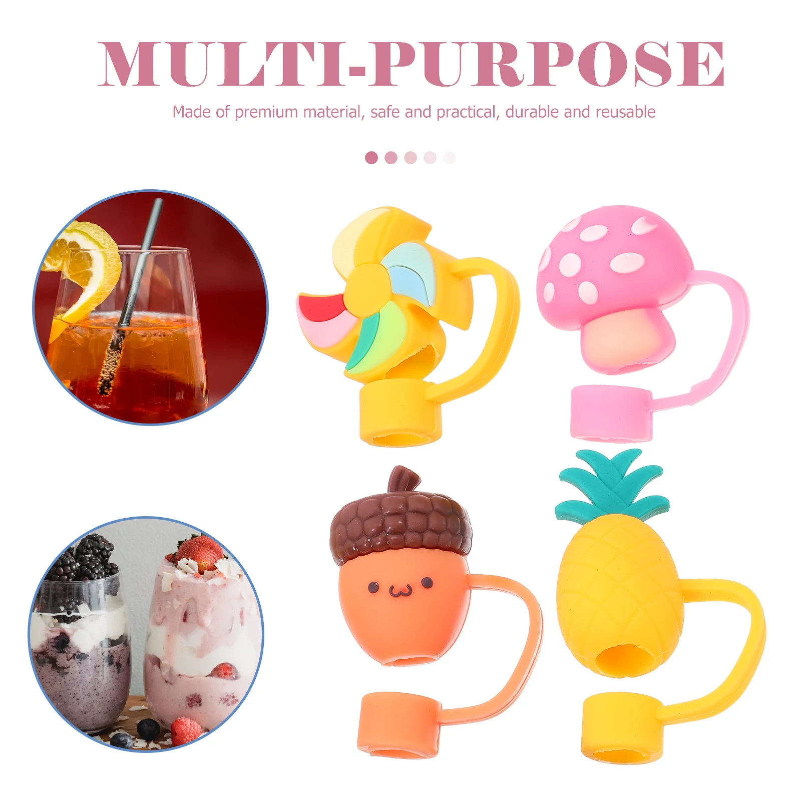 

6Pcs Straw Cover Silicone Cartoon Bear Straws Dust Caps Reusable Straw Caps Protector for Drink Tumblers Tips Protector