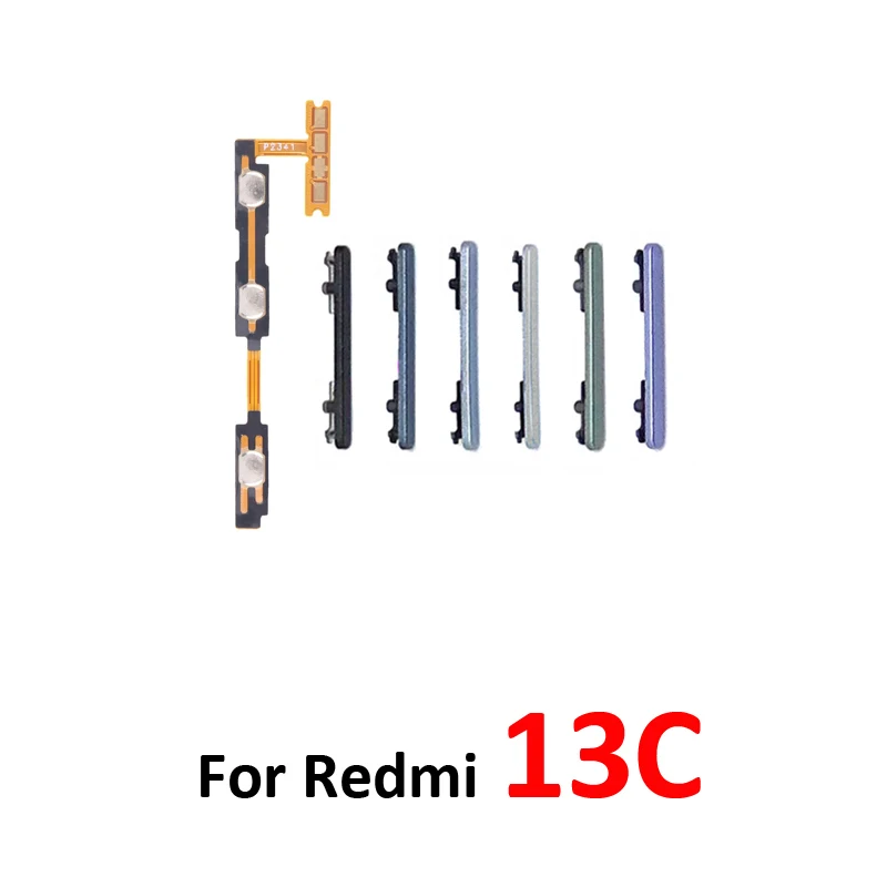 For Xiaomi Redmi 13C 4G 5G Phone Volume Button Up Down External Key Internal Power On Off Control Flex Cable Parts Black Green