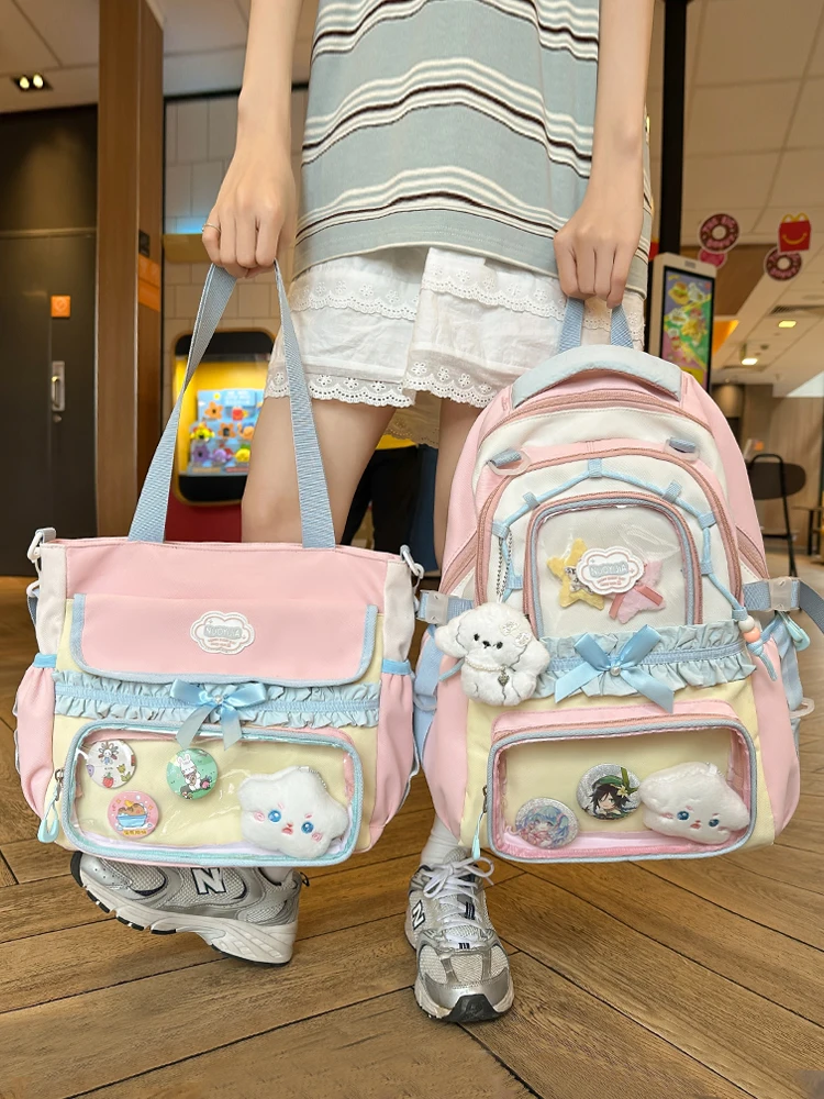 

Large Capacity Children's School Bag Set for Girls Primary And Middle School Double Shoulder Backpack Sweet College Style