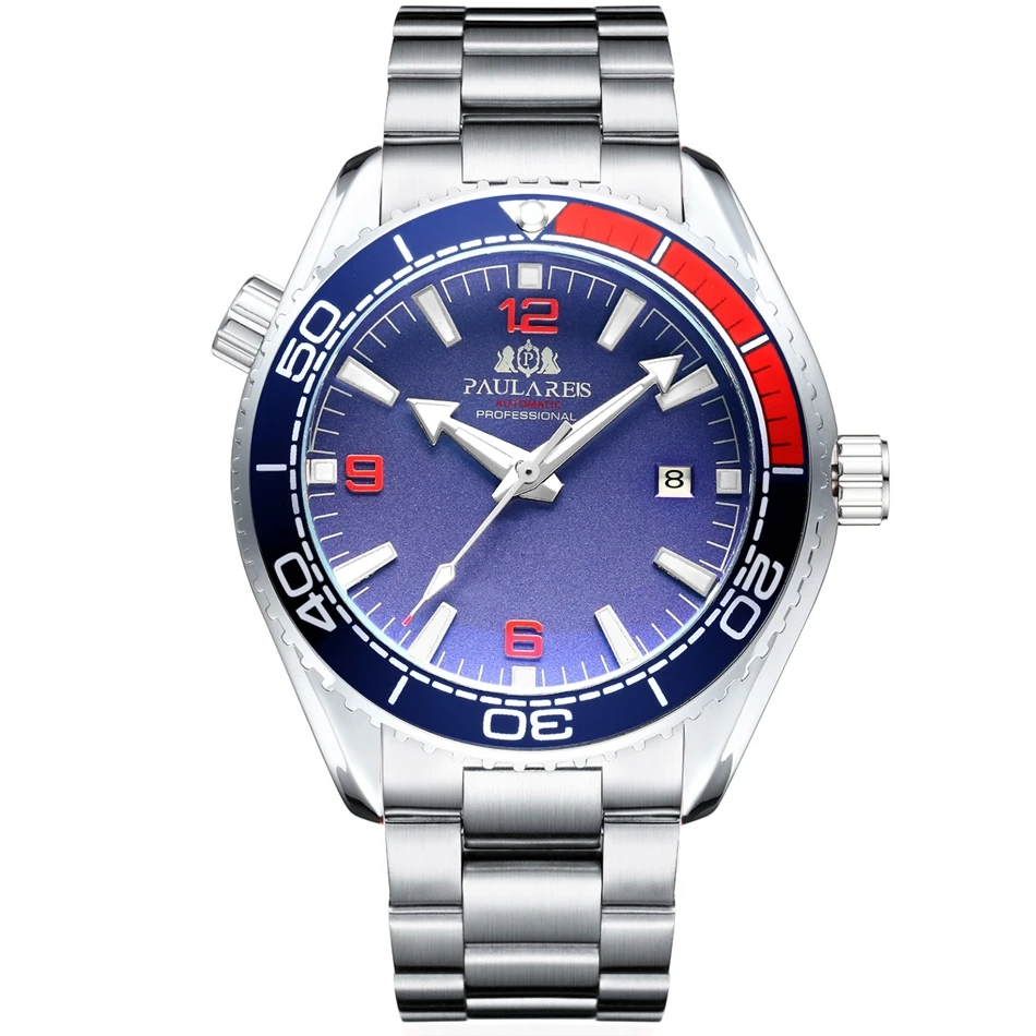 Automatic Mechanical Watch Luminous Solid Stainless Steel Strap Orange Blue Red Luxury 45mm Men Fashion Wristwatch - view 6