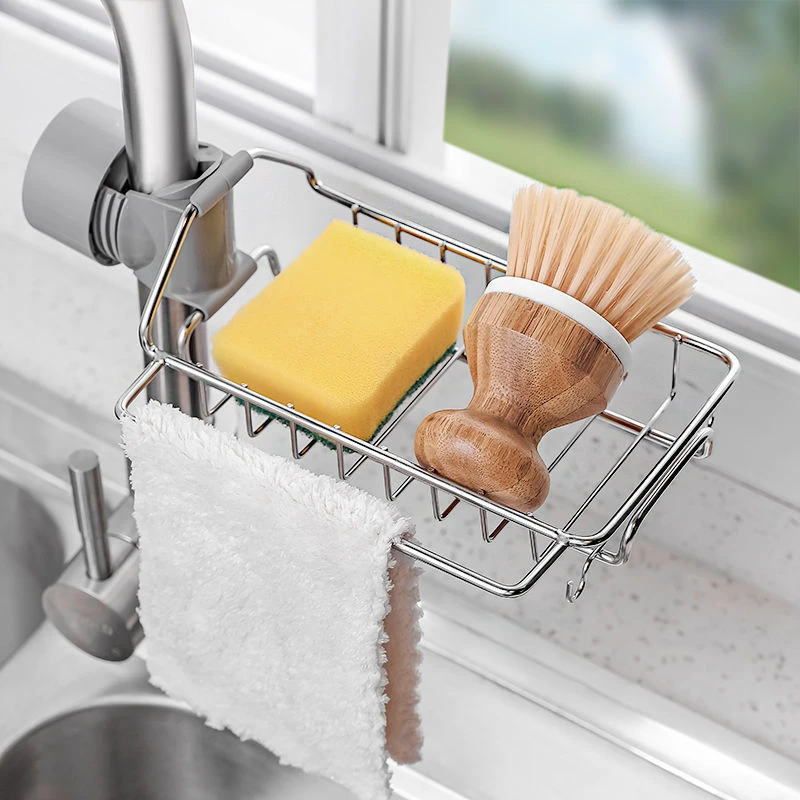 Kitchen Stainless Steel Sink Drain Rack Sponge Storage Faucet Holder Soap Drainer Shelf Organizer Towel Rack Kitchen Accessories