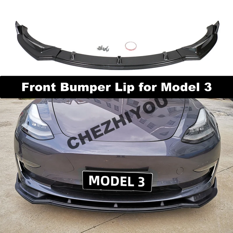 

Front Bumper Lip For Tesla Model 3 2020-2022 Body Kit Spoiler Deflector Tuning Lower Diffuser Protector ABS Modified 3 Pieces