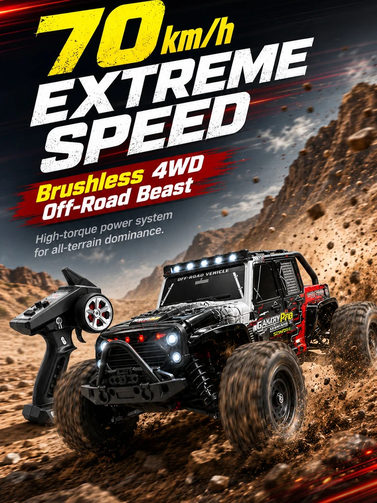 WLtoys 16103 Pro 1:16 70KM/H 4WD RC Auto mit LED-Licht, bürstenlosem Motor, 2.4G Fernsteuerung, 4 unabhängigen Stoßdämpfern, Hochgeschwindigkeits-Drift-Monster 4x4 Truck für Kinder, Geschenkspielzeug