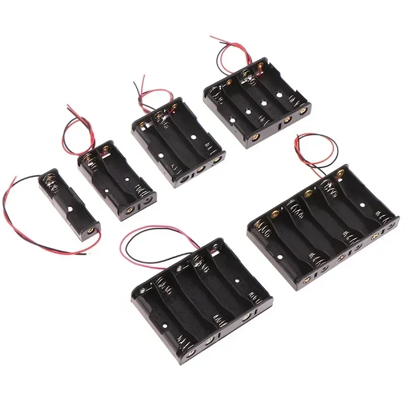 100pcs/lot 1/2/3/4/5/6 Slot AA Battery Case  Holder  DIY with 15cm Wire/9V Battery Snap Black Color