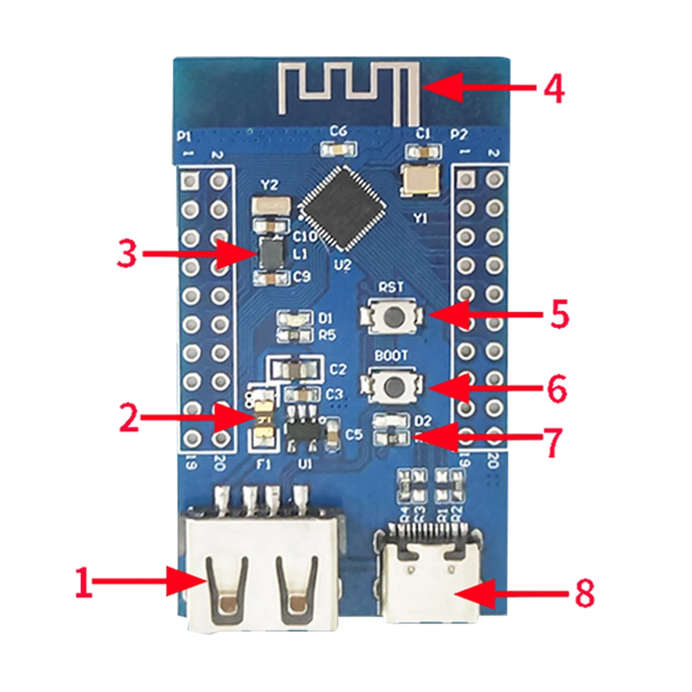 Bluetooth 5.3 RF2.4G Microcontroller a bassa potenza Bluetooth Dual USB RISC-V CH582M Modulo del Scheda di Sviluppo