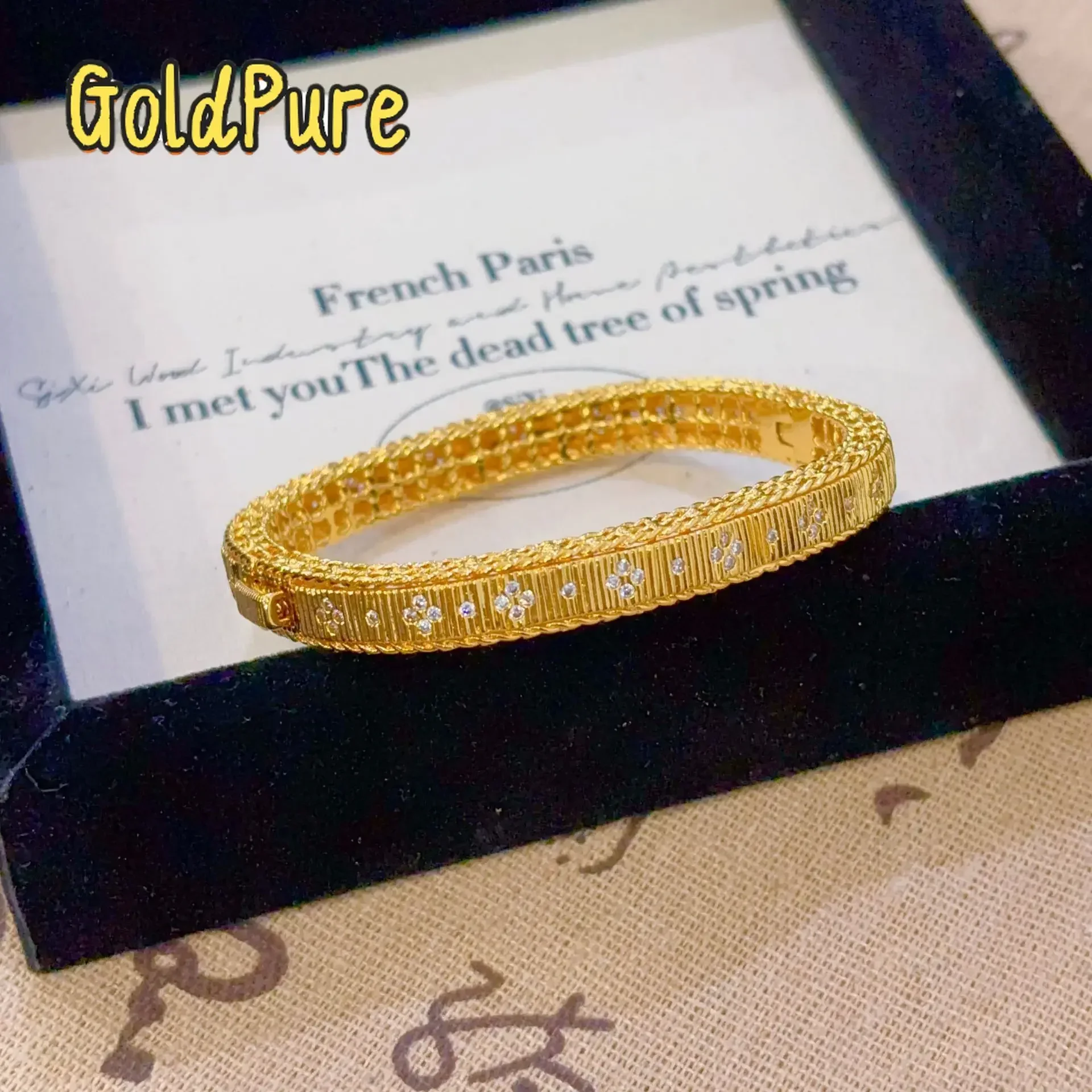 

Goldpure Luxury 24K 9999 Pure Gold real gold Women's Brushed Diamond Buckle Bracelet Square Stud Earrings