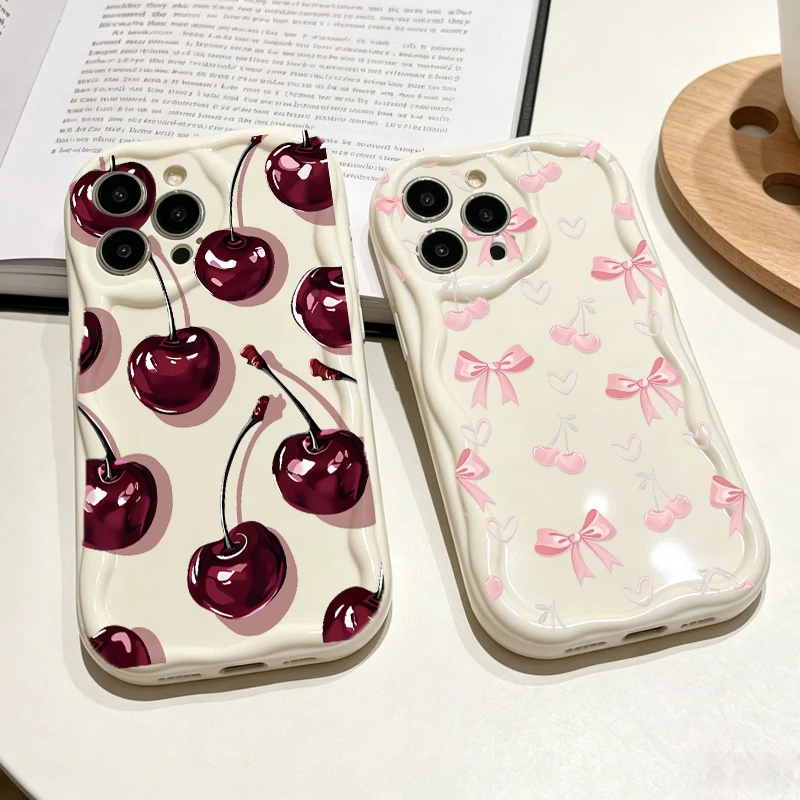 Red Cherry Print Phone Case For Samsung Galaxy S22 S23 S21 Ultra Plus S20 FE A25 A24 A14 A34 A35 A05 A05S A53 A33 A52 A32 A72