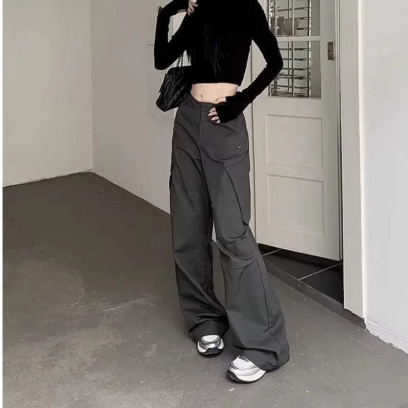 Women Cargo Pants Grey Vintage Y2k Baggy Korean Style High Waist Trousers Techwear Aesthetic Female Streetwear Hippie