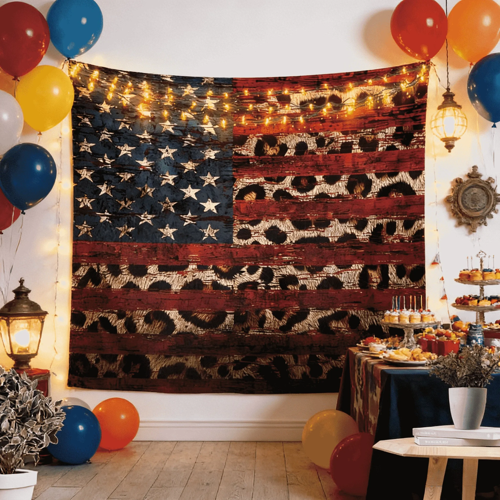 1pc Leopard Print Tapestry American Flag Wall Background Polyester 2D Print,For University Dormitories, Bedrooms, Living Rooms