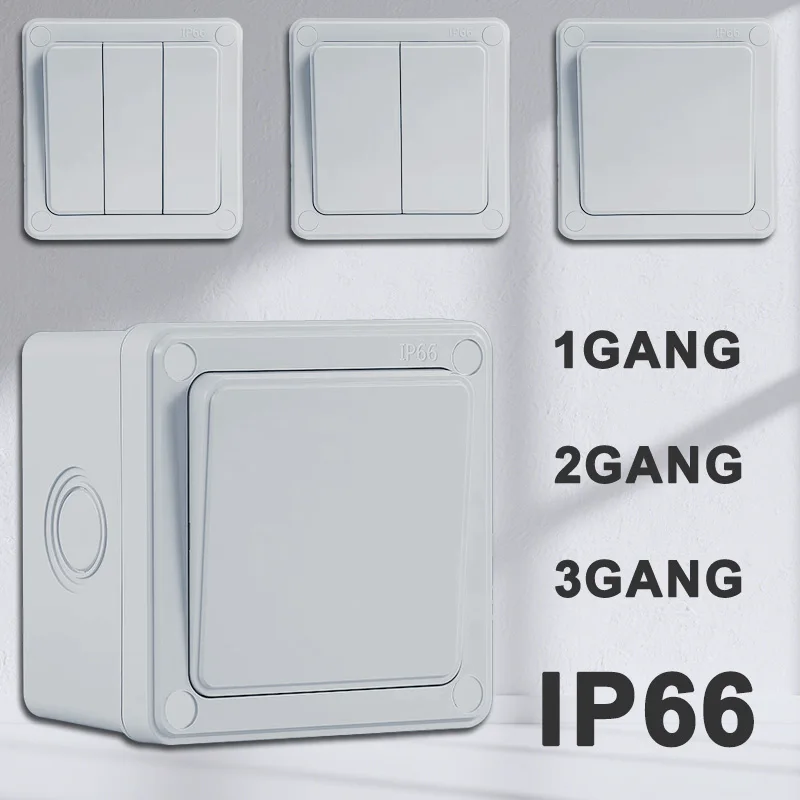 

16A розетка выключателя питания IP66 всепогодный водонепроницаемый кнопочный ВКЛ-ВЫКЛ 1/2/3 банда настенный переключатель для наружного сада и дома