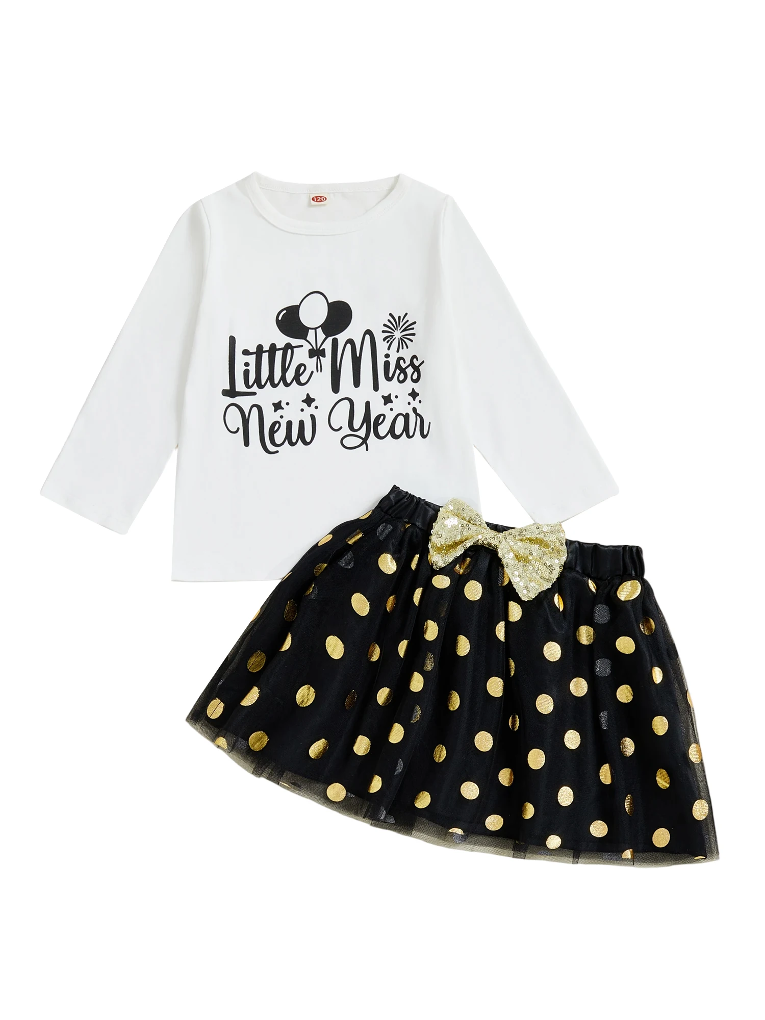 

Комплект одежды из двух предметов для маленьких девочек с новогодним топом с принтом воздушного шара и юбкой с эластичной резинкой на талии, рубашка с длинными рукавами и круглым вырезом