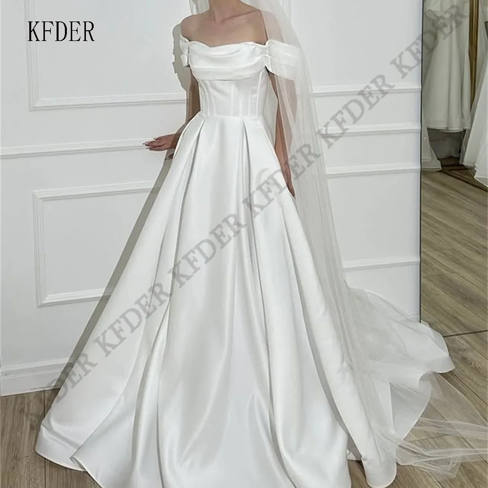 Korea Newest Lady Long A Line Wedding Dresses for Bride Strapless Customized Off Shoulder Formal Princess Bridal Gown Dress