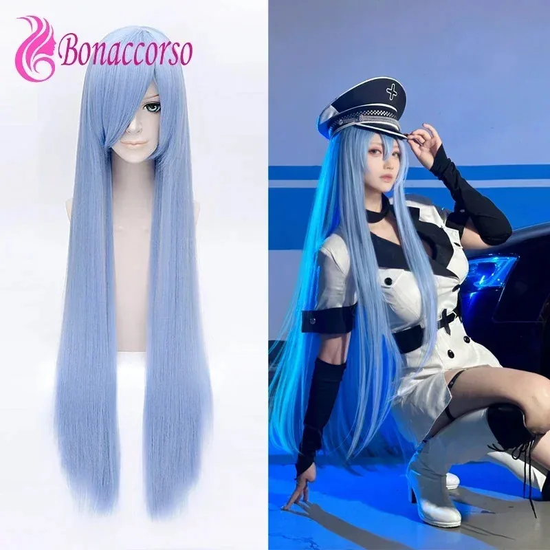 Esdeath شعر مستعار تأثيري Lce الأزرق الاصطناعية شعر مستعار طويل مستقيم Akame Ga Kill! أنيمي Coser لطيف فتاة شعر مستعار عالي الجودة حفلة يومية