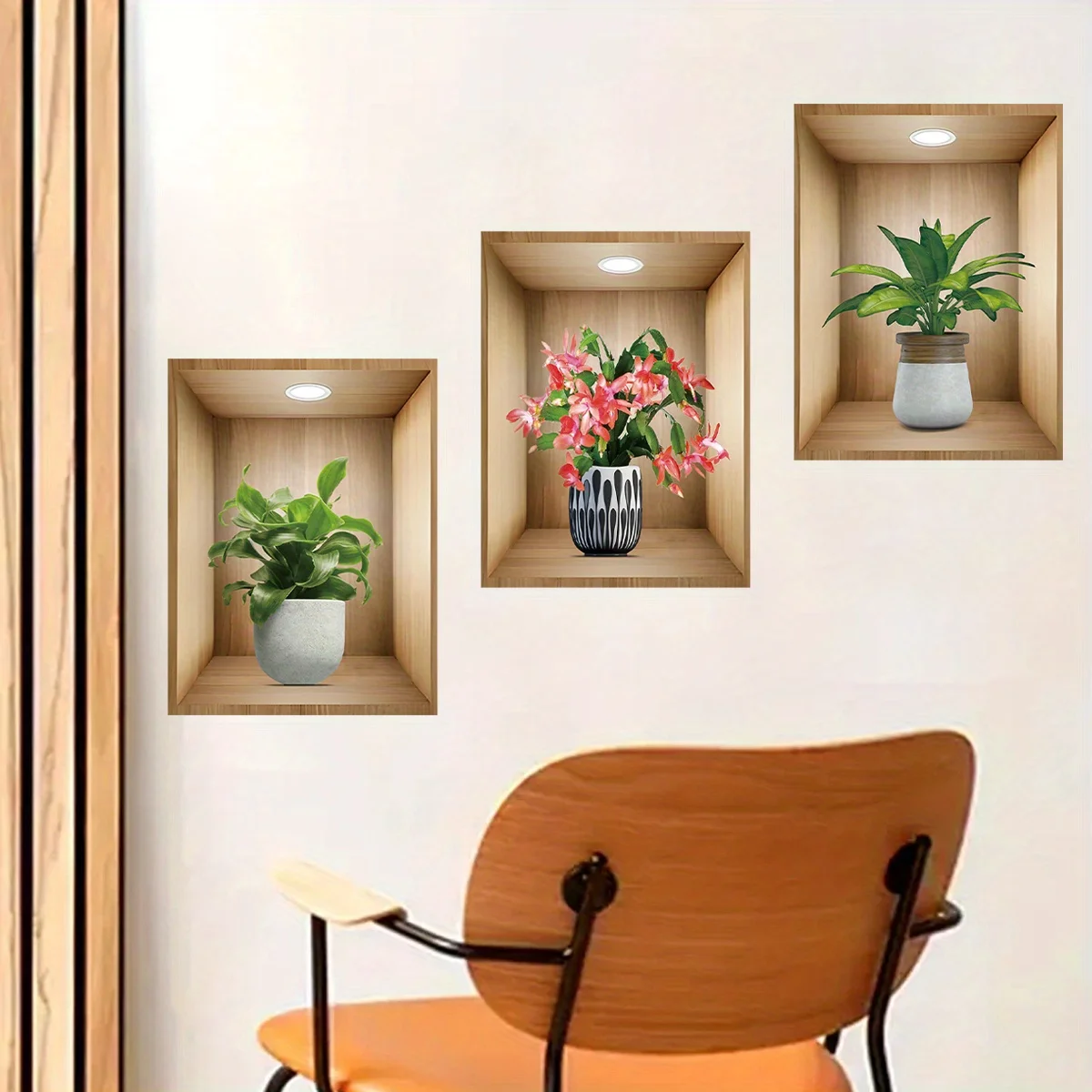 3pcs Watercolor Realistic Potted Flower Plant Wall Stickers Removable for Bedroom Living Room Nursery Decoration Wall Decals