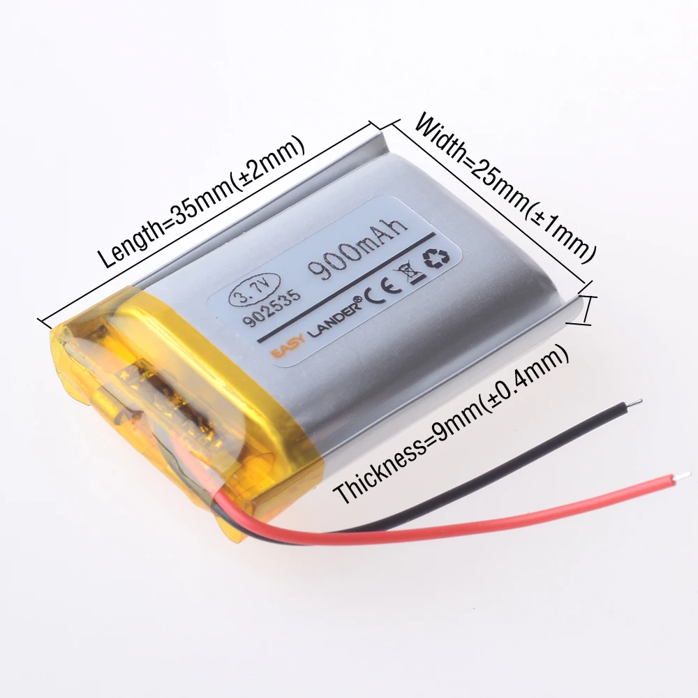 3.7V 902535 900mAh Rechargeable Li-ion Polymer Lithium Battery Lipo Batteries For Bluetooth headphones DVR recorder Registrar