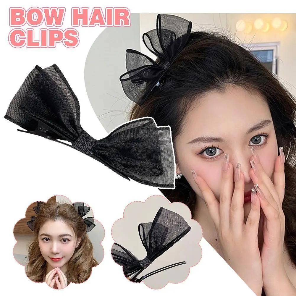 1Pcs Blackbow Hair Clips For Girls Kawii Barrettes Cute Hair Accessoires Kids Colored Ribbon Woman Hairpins Hairgrip Hot