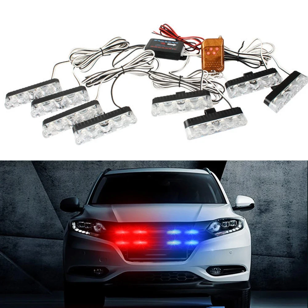 8 in 1 LED Emergency Strobe Lights For Truck Vehicle Warning Flashing Caution Light Grilles DRL Police Wireless Remote Control