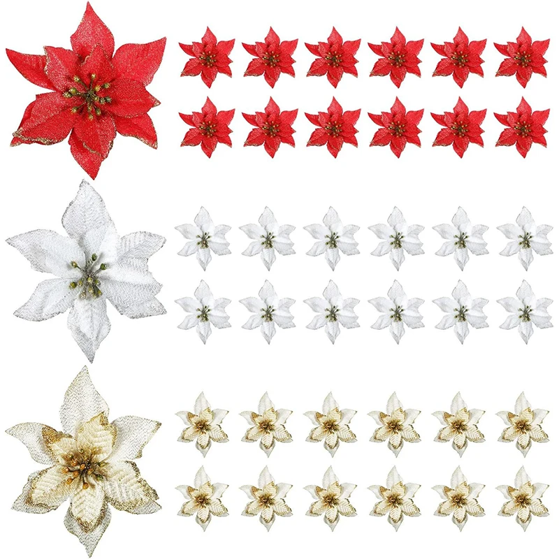 

5/10Pcs 13cm Christmas Decoration Artificial Glitter Flowers Floral for Xmas Tree Ornament New Year Party Home Decor Navidad
