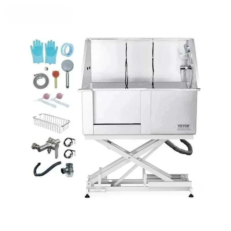 

50" Pet Dog Grooming Tub Electric Height Adjustment Stainless Steel Bathing Station Bathtub for Multiple Pets Washing Sink