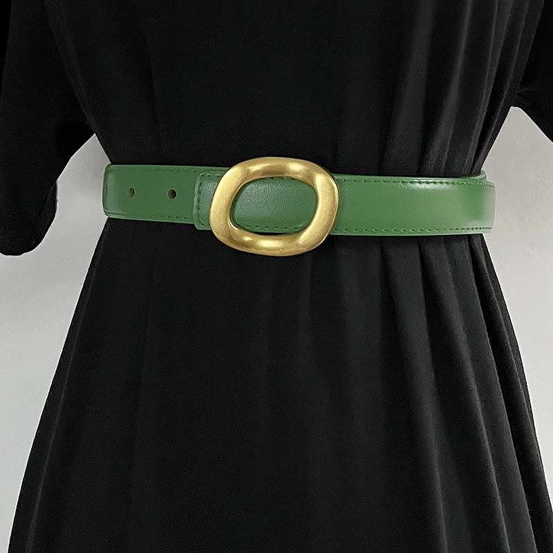 

Vintage Gold Oval Slide Buckle Waist Belts Women Real Cow Leather Simple Design Waistbands Women Casual Cowhide Ceintures Belt