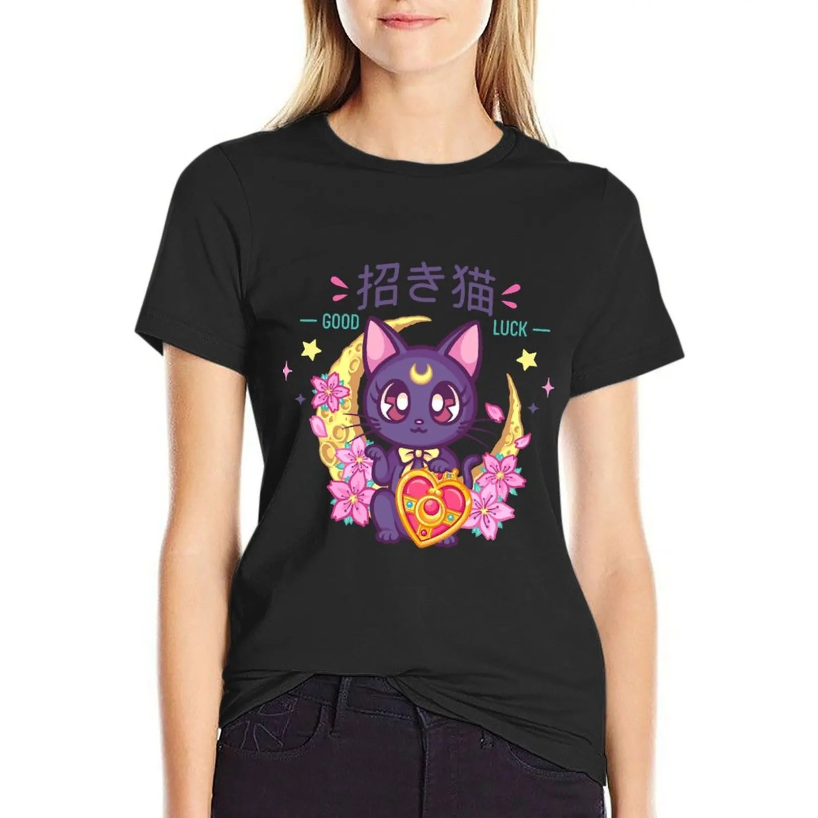 Lucky Cat Luna T-Shirt Blouse anime clothes clothes for Women