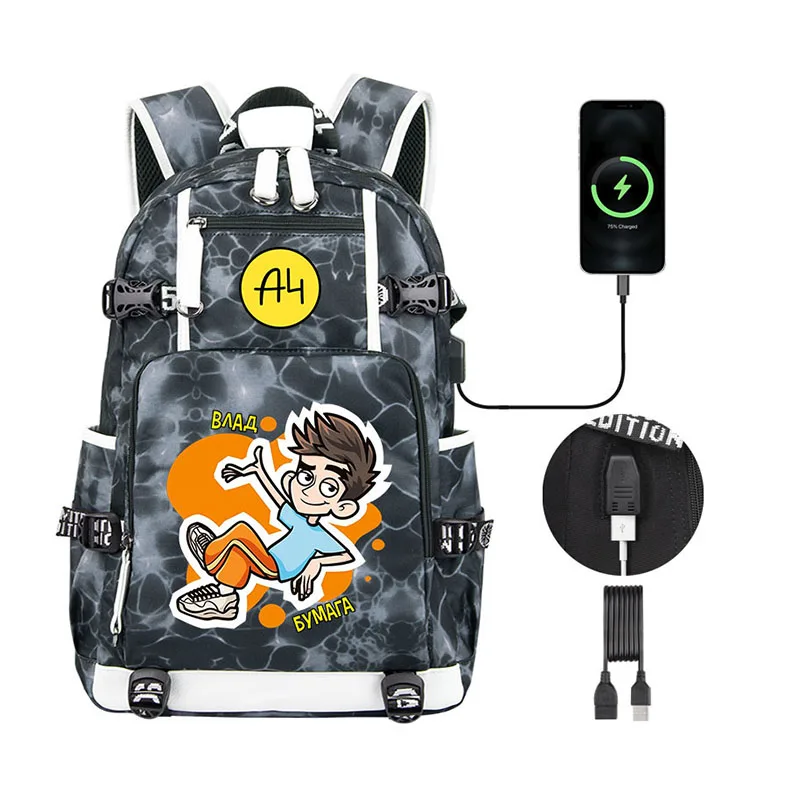 Merch A4 Cartoon Print Kids school backpack high quality school bag for girl A4 Lamba USB Charging Men Laptop Shoulder Bag