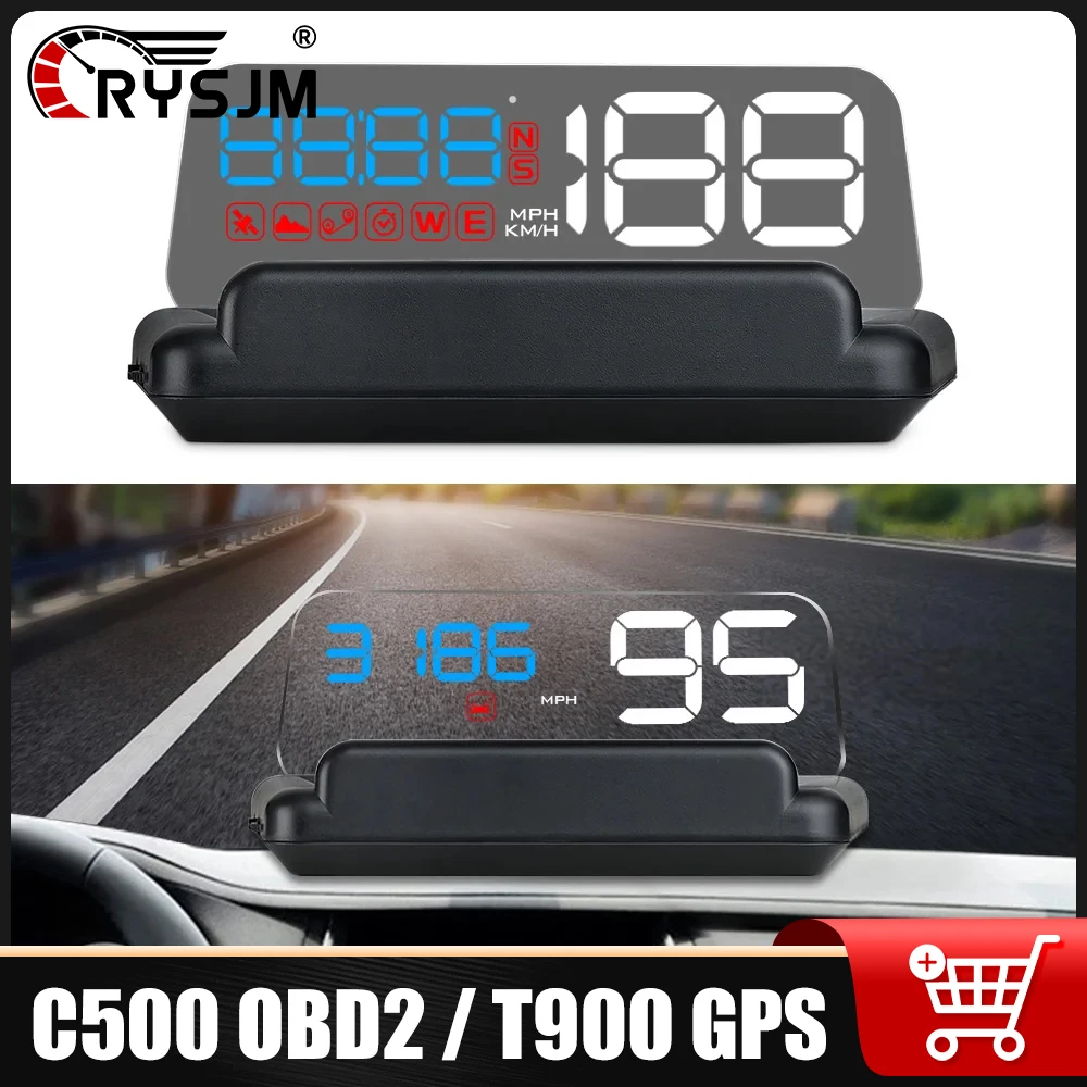 

C500 OBD2 T900 GPS HUD Проектор на лобовое стекло, автомобильный проекционный дисплей, спидометр, индикатор напряжения, высотомер, автомобильные электронные аксессуары
