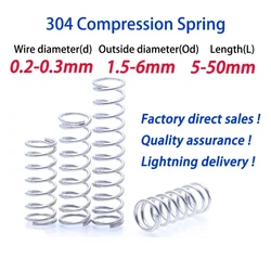 10Pcs 0.2mm/0.3mm 304 Stainless Steel Micro Small Compression Spring OD 1.5mm/2mm/2.5mm3mm/4mm/5mm/6mm，L：5mm-50mm Customizable