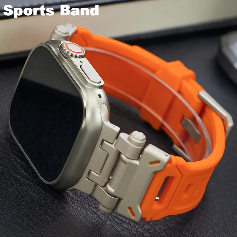 Sports Rubber Band For Apple Watch Ultra 2 49mm 45mm 44mm 42mm Soft Silicone Strap For iWatch Series 9 8 7 6 5 4 se Men Bracelet