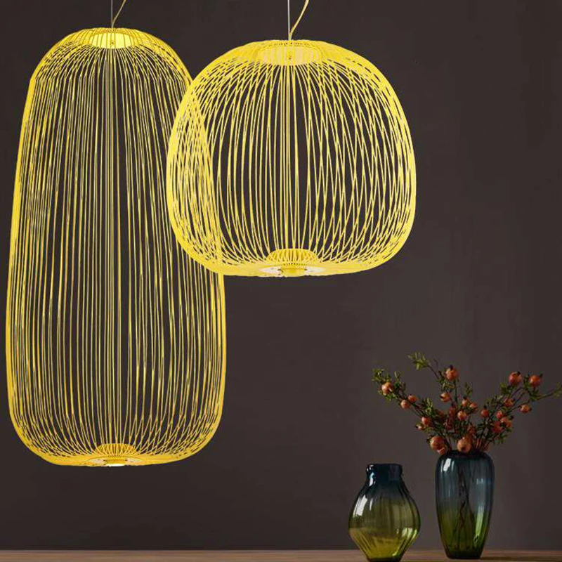 Imagem -02 - Nordic Controle Remoto Foscarini Raios Gaiola de Pássaro Lustre Estilo Industrial Preto Branco Amarelo Ferro Luminárias Interiores