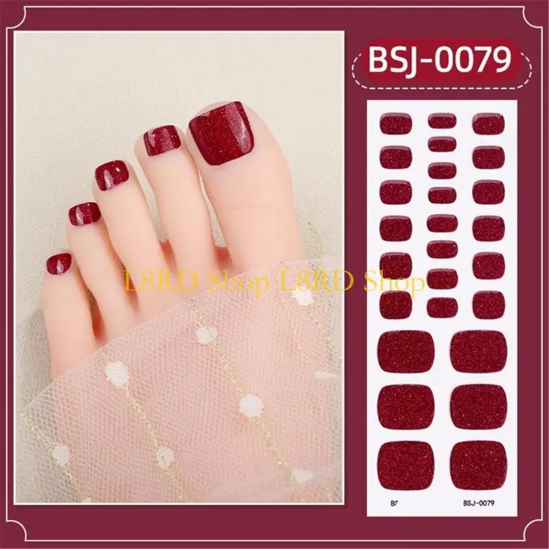 L8RD Solid Color Toenail Polish Strips Toenail Stickers Full Wraps Semi Cured Gel Toenail Strips DIY Toe Wraps
