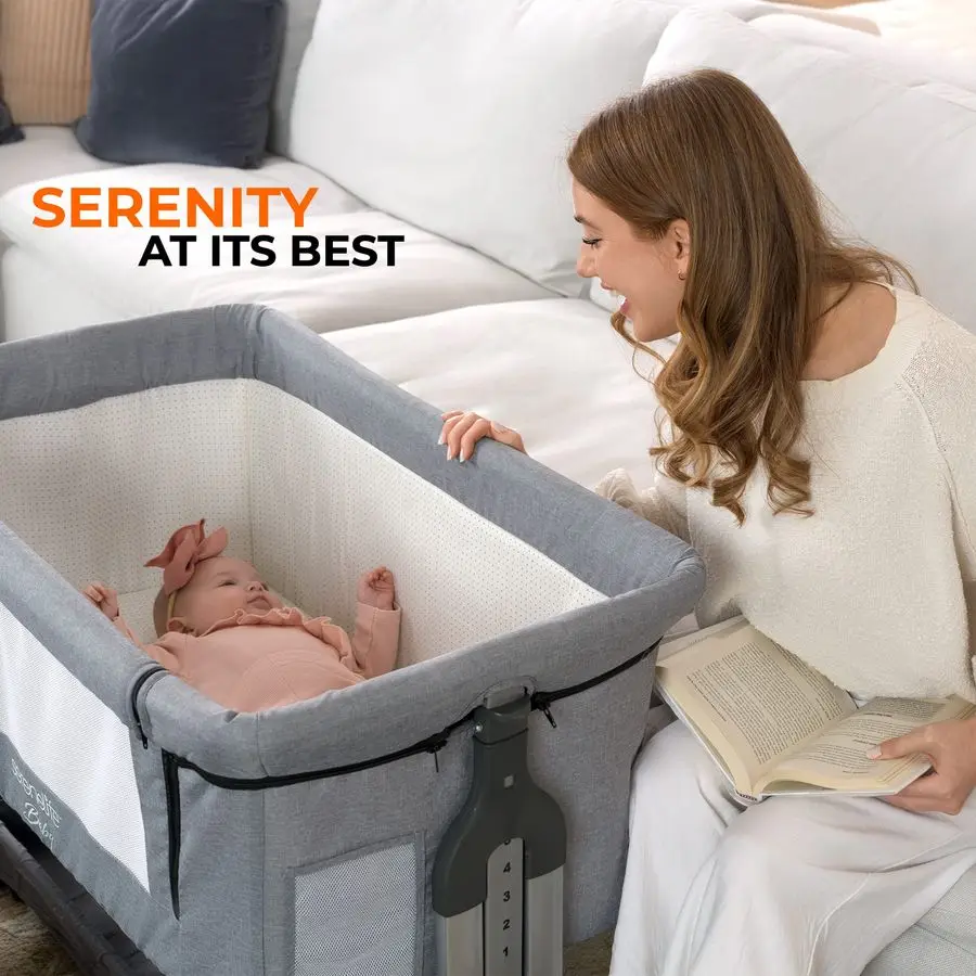 سرير أطفال، نائم بجانب السرير للرضع حديثي الولادة، سرير أطفال للنوم الآمن، سرير محمول سهل الطي مع سلة تخزين