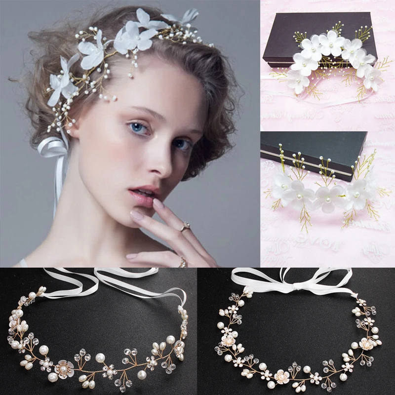 Headbands Bride Wedding Hair Accessories Pearl Rhinestone Bridal Headpieces For Women Silver Color Tiara Hairband Hair Jewelry