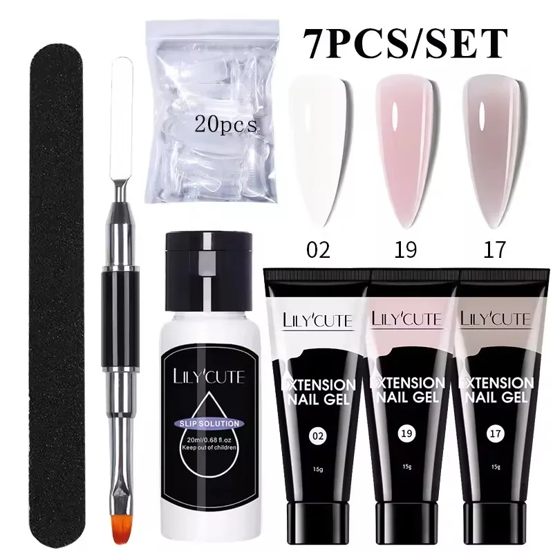 LILYCUTE 7 Pz/set 15ml Kit Gel per Estensione delle Unghie Vernis Gel Semipermanente Acrilico Bianco Gel Nude Smalto per unghie Gel da Costruzione UV