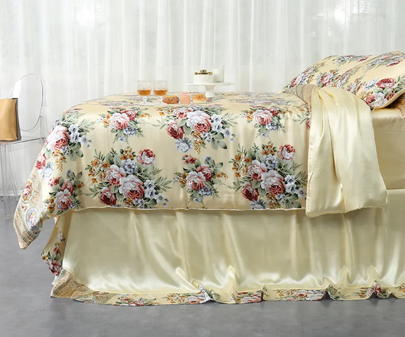 Silk crepe satin fabric 100 mulberry silk four-piece queen bedding set