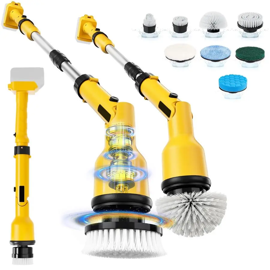 Depurador giratorio Compatible con batería Dewalt de 20V 60V sin batería, cepillo de limpieza eléctrico inalámbrico de 1000RPM con 8 cabezales de cepillo, ajustable