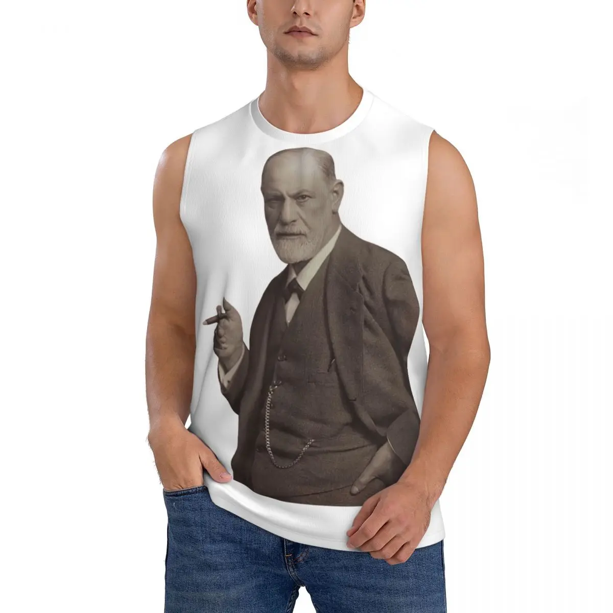 Freud With Cigar Blush Pink Men Sleeveless Tank Tops Quick Dry Breathable Gym Fitness Running Summer Casual Sport Vest